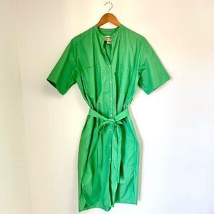 Caron Callahan Green Button Up Tie Cotton Midi Dress Size Small